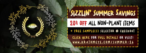 20% OFF All Summer: All Non-Plant Items - Coupon for Kratom, Alternatives, CBD / THC & More | 2026